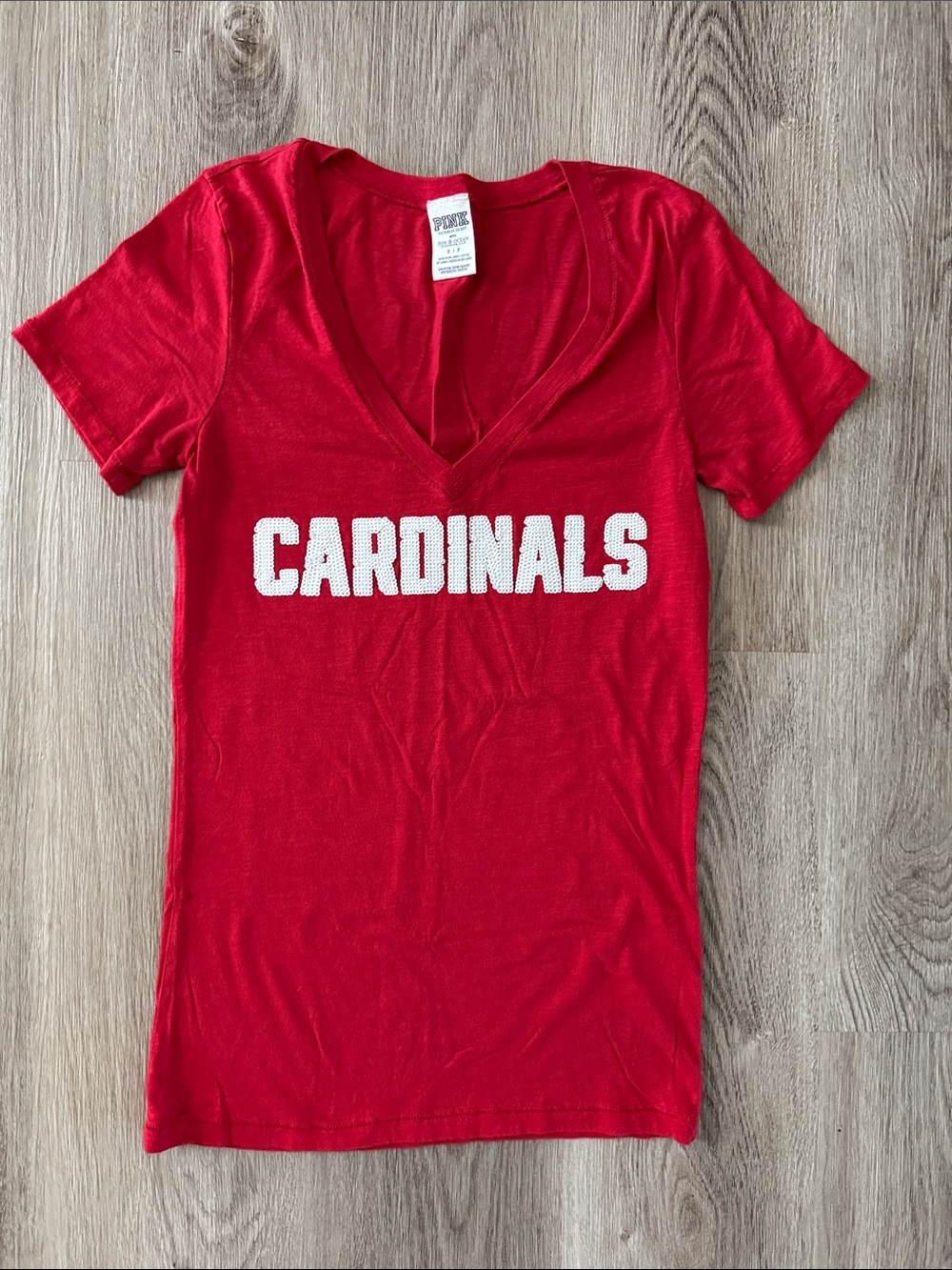 PINK Victoria's Secret Red 'CARDINALS' V-Neck Tee